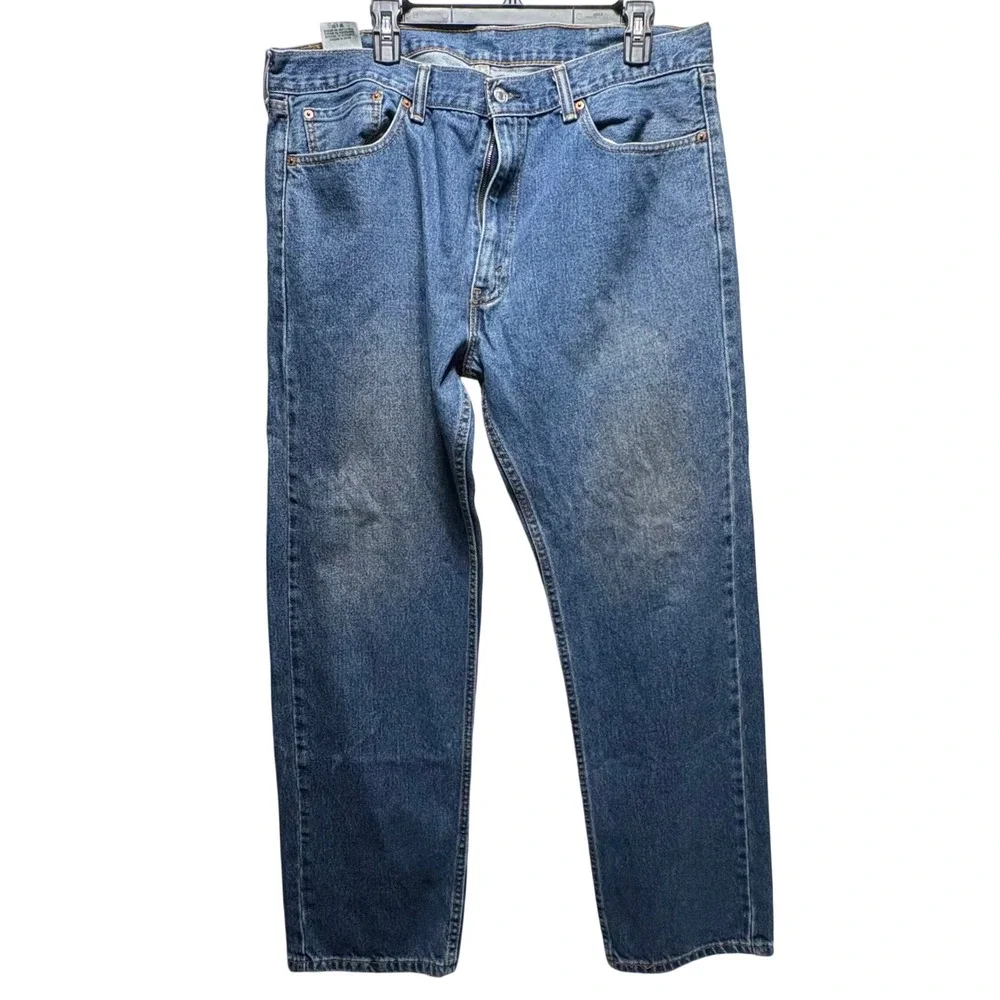 Levis 505 Regular Fit Straight Leg Blue Denim Jeans Mens 38x32 Medium Wash - Picture 1 of 14